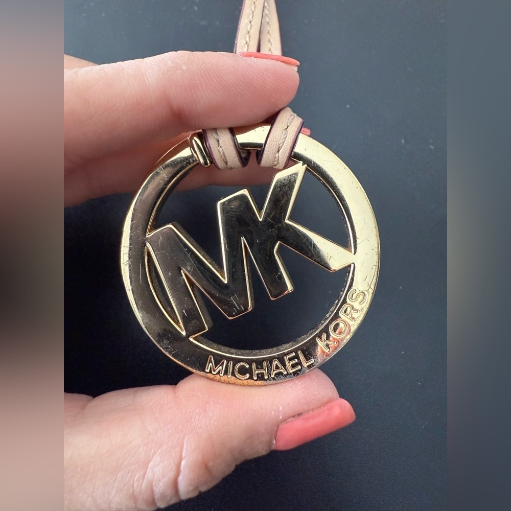 Michael Kors Gold Tone MK Logo Keychain with Tan Leather Strap - Picture 4 of 4